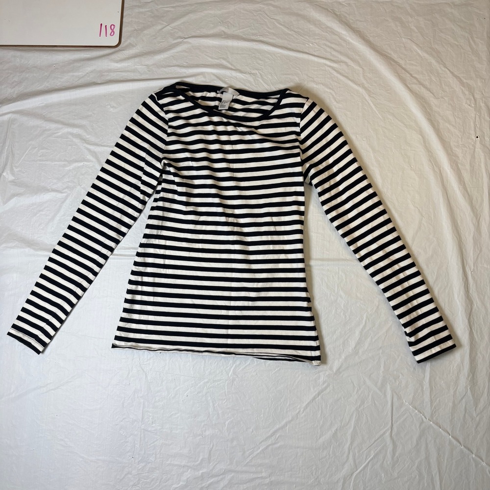 H&M Womens Long Sleeve Striped Boat‎ Neck Top Pima Cotton Size S